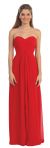 Strapless Empire Cut Pleated Long Bridesmaid Prom Dress in Red